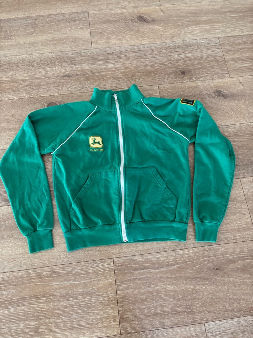 John Deere Green Zip Front Track Jacket with White Piping